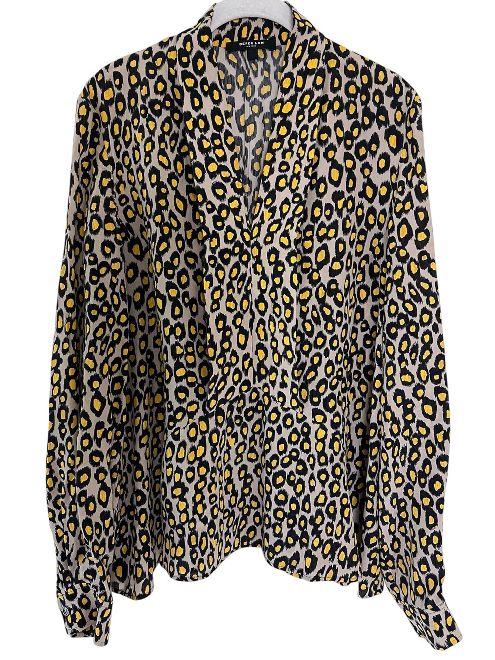 Derek Lam 100% Silk Yellow Black Cheetah/Leopard Print Top Sz 8